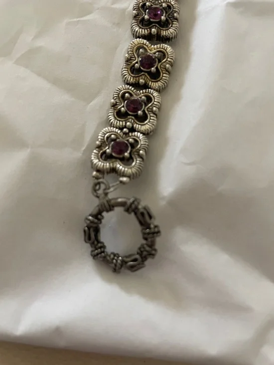 Silver-Tone Floral Link Watch with Pink Stones - Brighton Style! - Picture 6 of 9